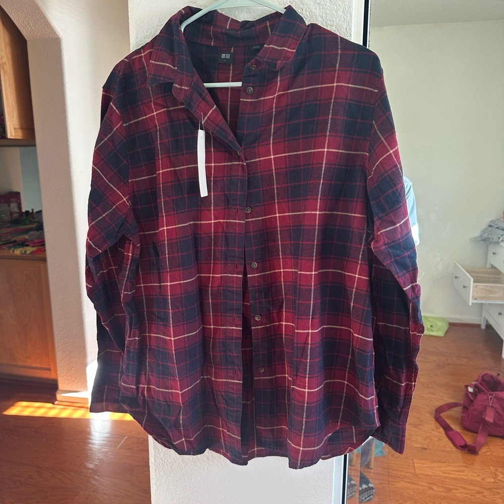 NWT Uniqlo Red Flannel Button Down Shirt